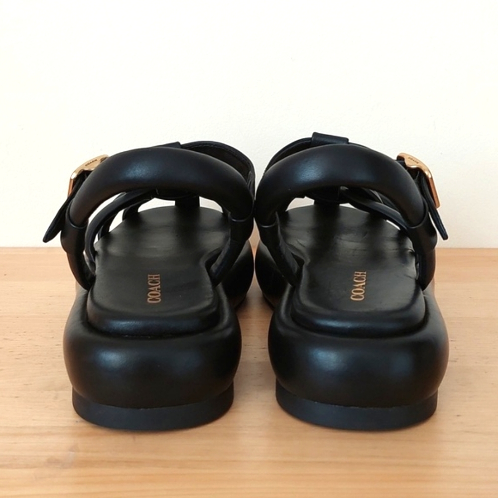 Coach Penney Strappy Fisherman Platform Black Leather Sandals - Picture 5 of 16